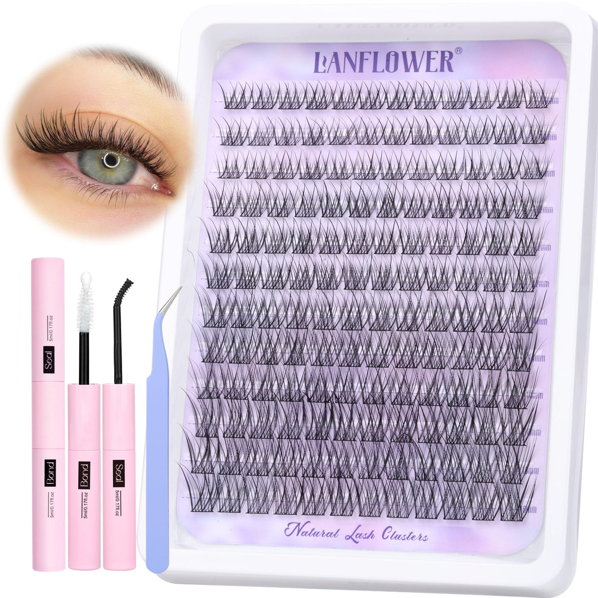 LANFLOWER Natural Lash Clusters Kit packaging front view