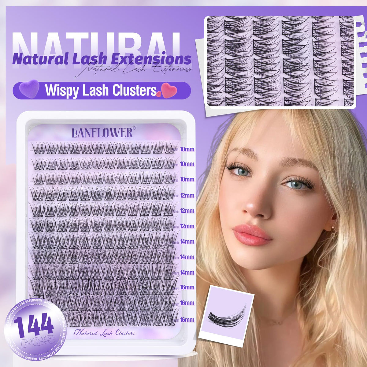 LANFLOWER Natural Lash Clusters worn on model