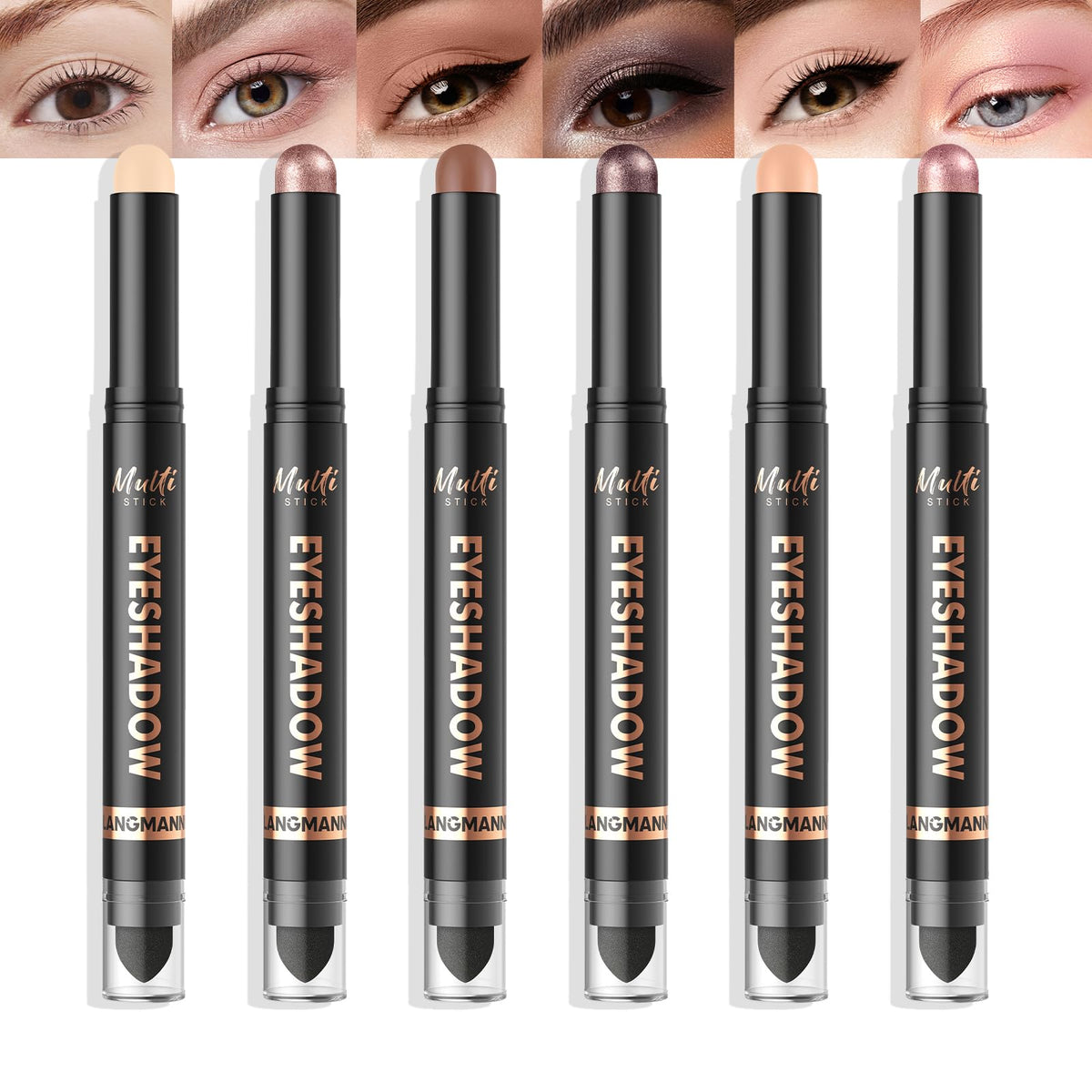 LANGMANNI Dual-Ended Eyeshadow Stick Set front view with 6 shades