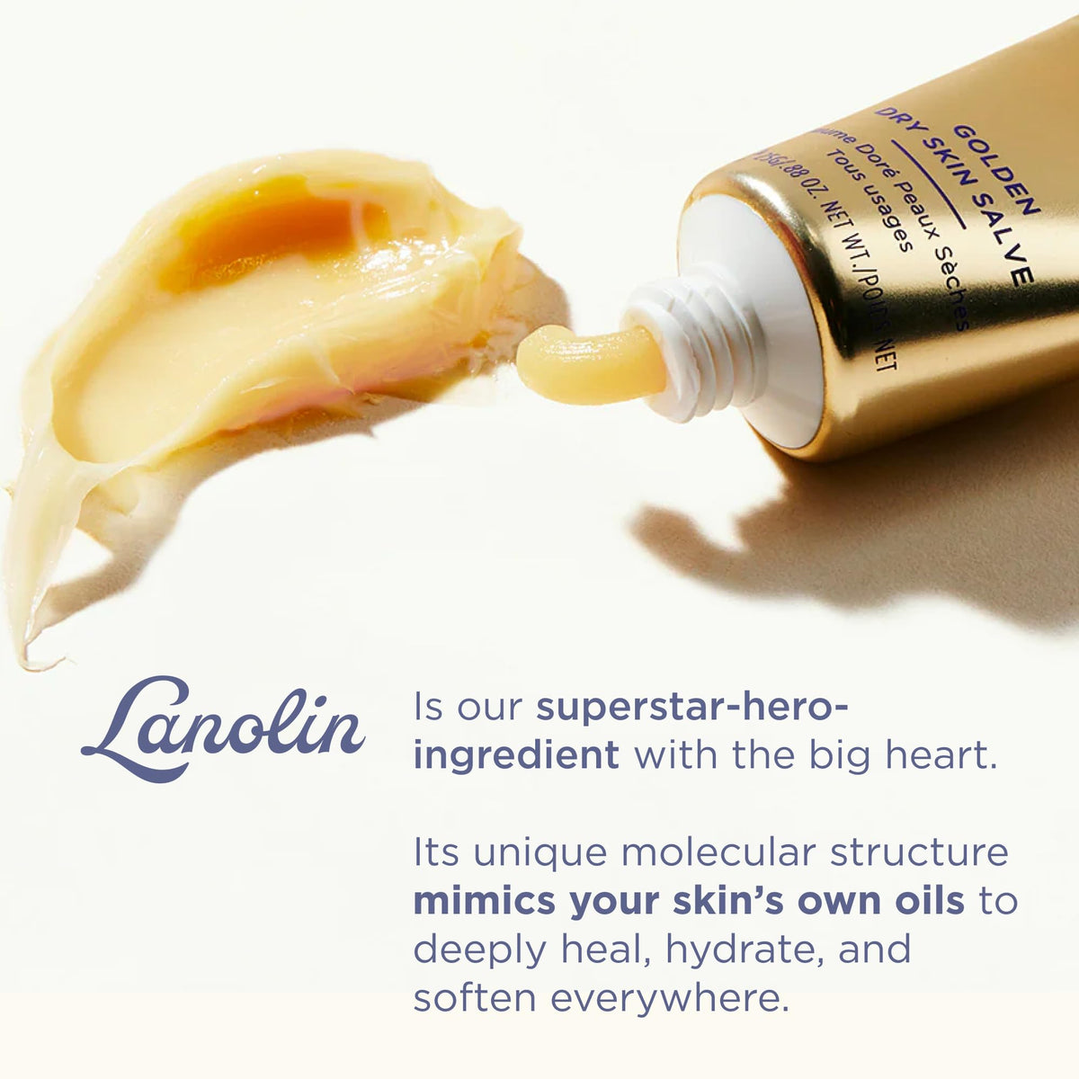 Lanolips Golden Dry Skin Salve 25g applied on dry hands