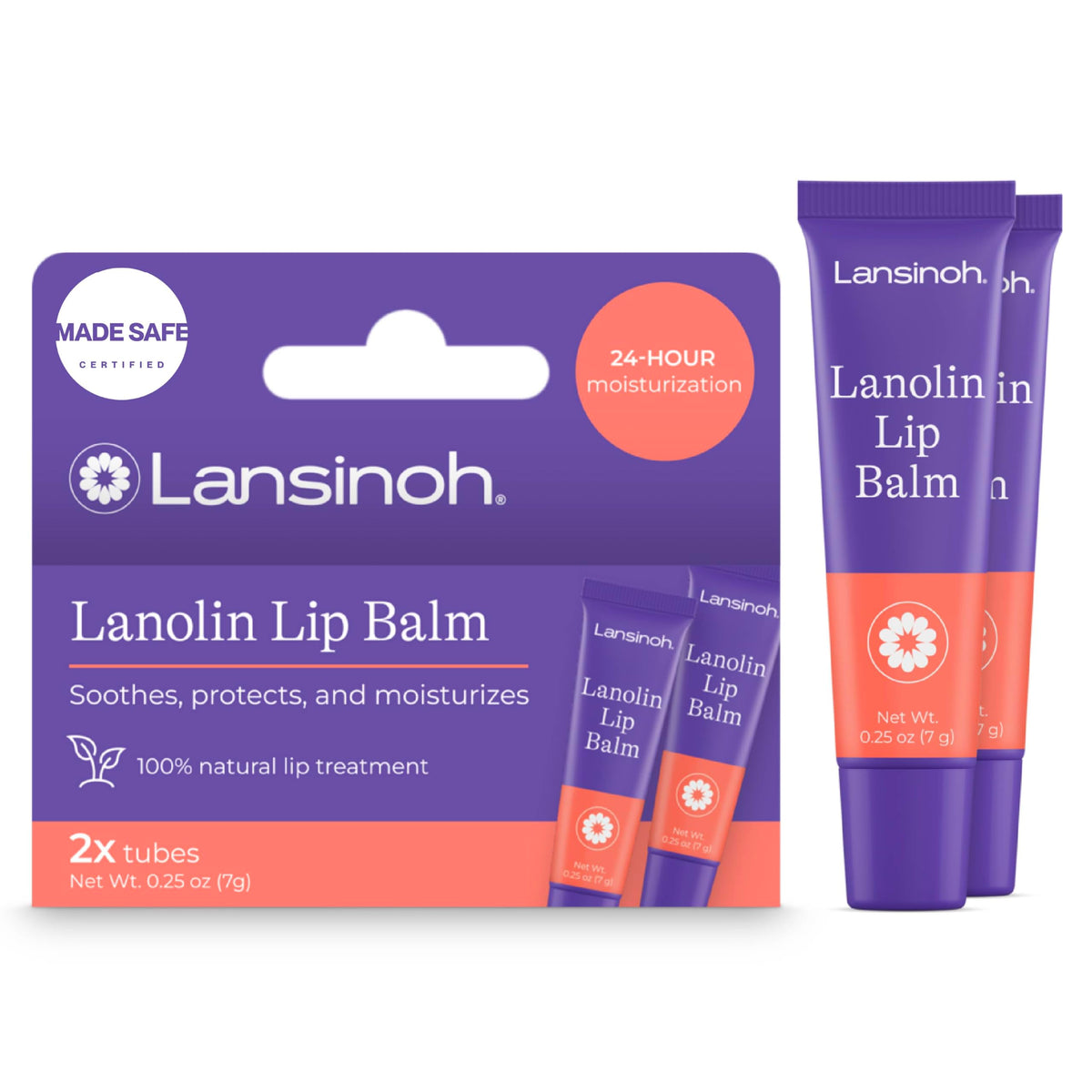 Lansinoh Lanolin Lip Balm 2 Pack front view