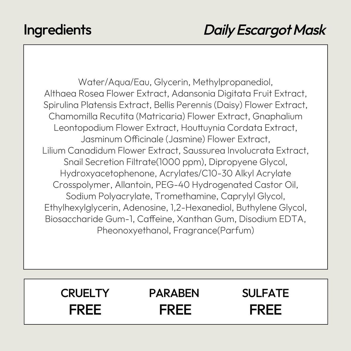 LAPCOS K Beauty Escargot Sheet Mask with skincare products