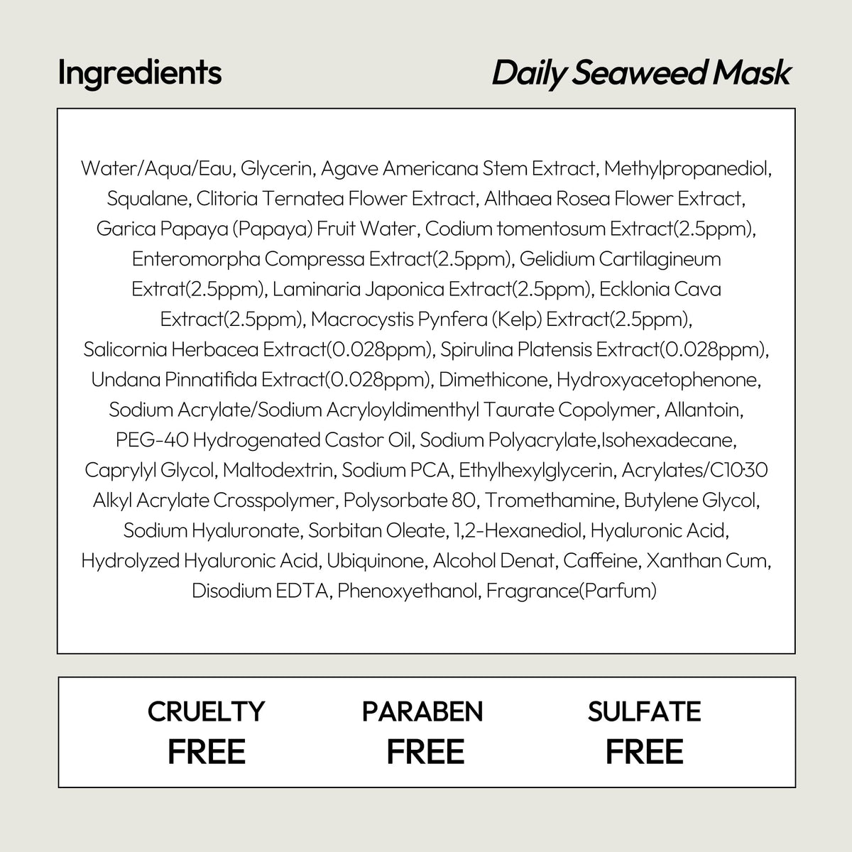 LAPCOS Seaweed Sheet Mask back view showing product details