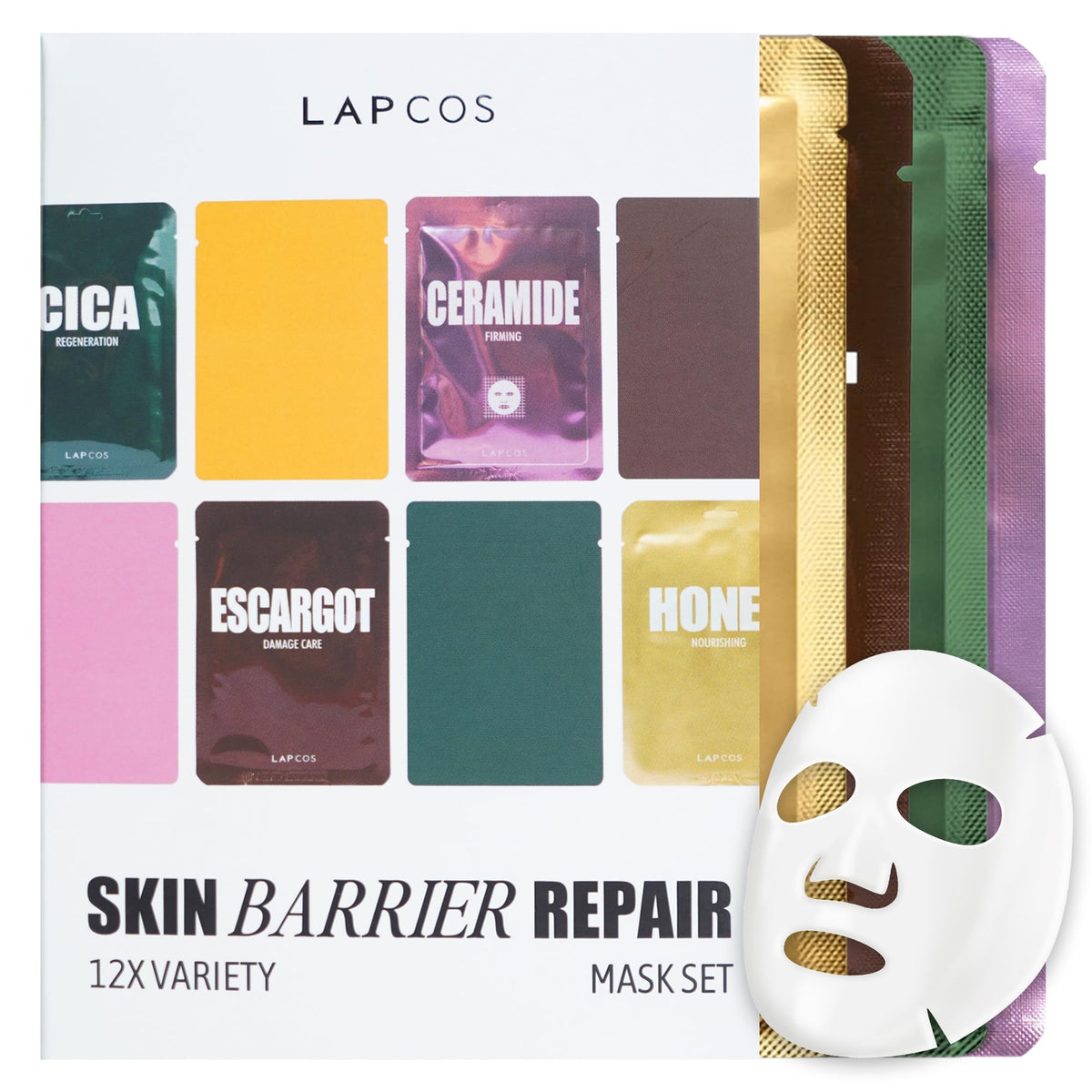 LAPCOS Skin Barrier Repair Face Sheet Mask Set front view with 12 masks