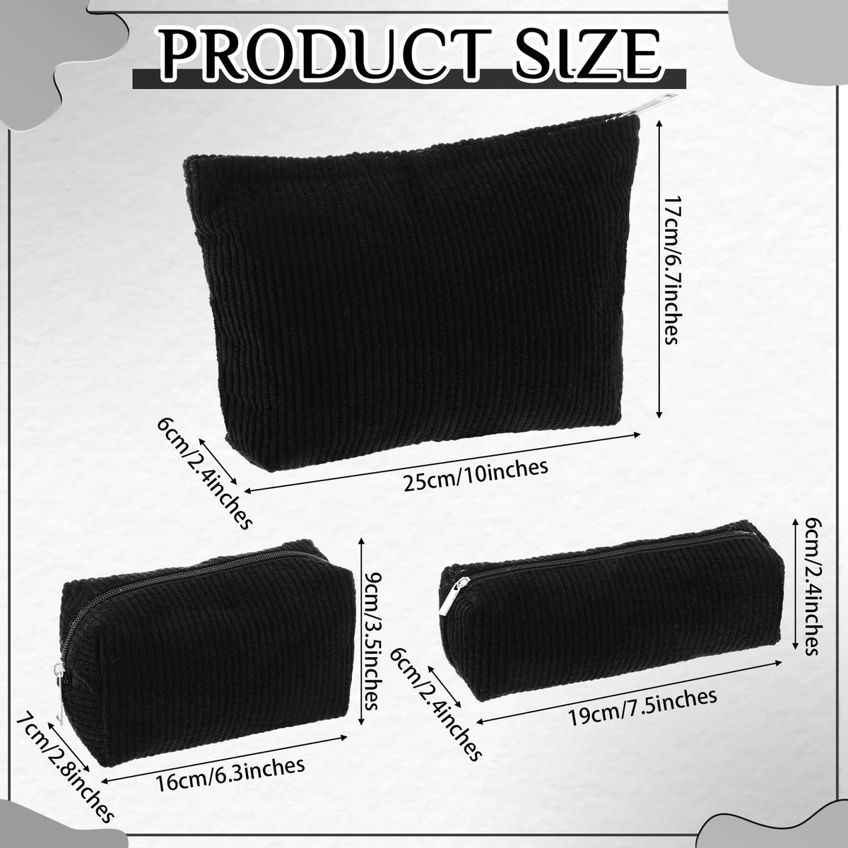 Large black corduroy makeup bag from Huhumy, open view