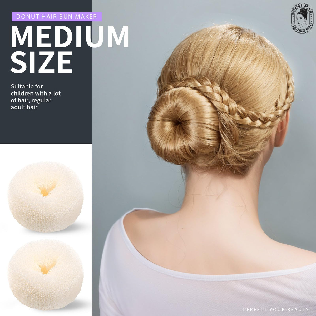 Large cream hair donut from Teenitor set