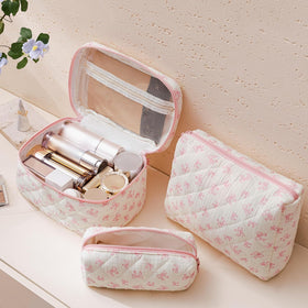 Large HBselect makeup bag with double zipper and floral pattern