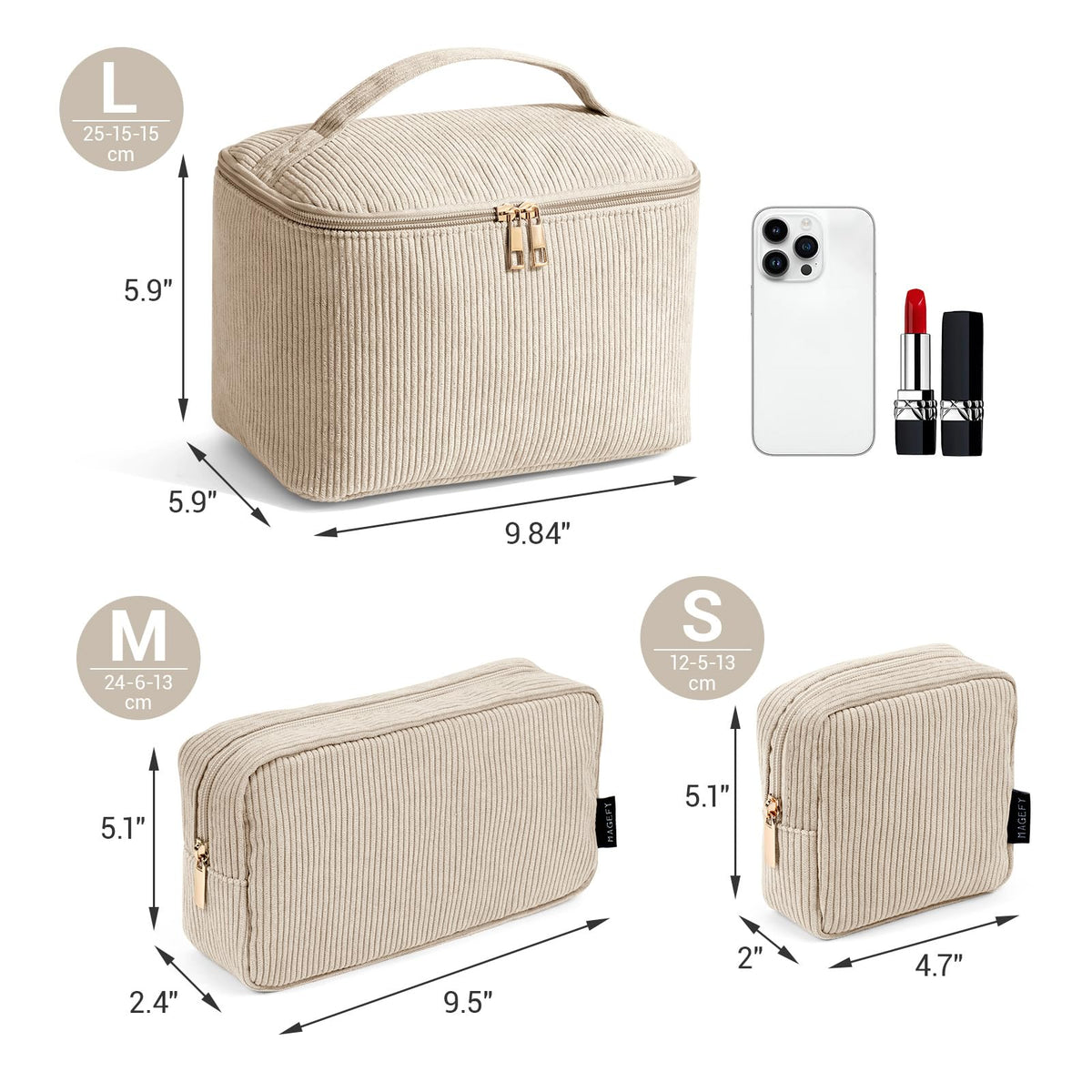 Large MAGEFY makeup bag open showing interior pockets