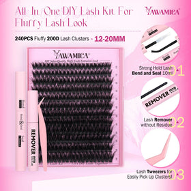 Lash remover bottle with Yawamica lash clusters in background