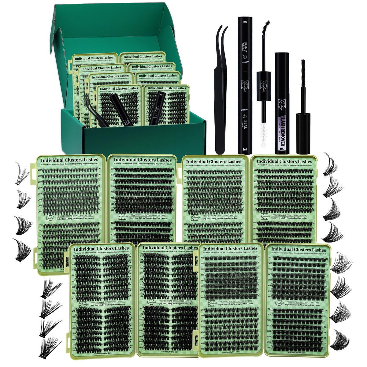 LASHSUN Lash Clusters Kit 2304PCS packaging front view