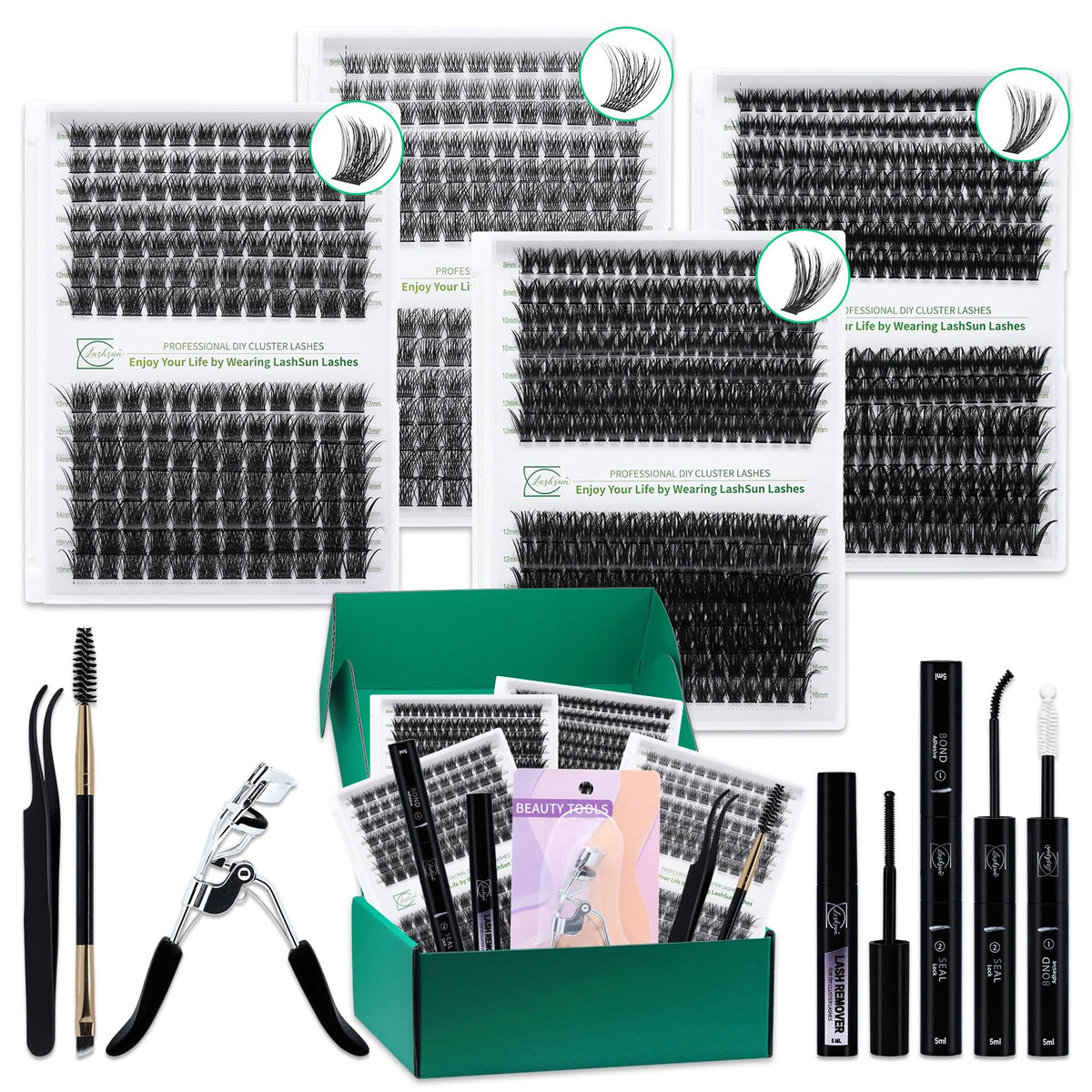 LASHSUN Lash Clusters Kit 896pcs with tools and lashes