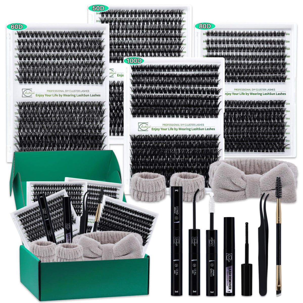 LASHSUN Lash Clusters Kit with 4 boxes of cluster lashes