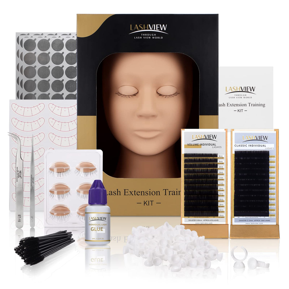 LASHVIEW Lash Extension Kit with mannequin head and tools