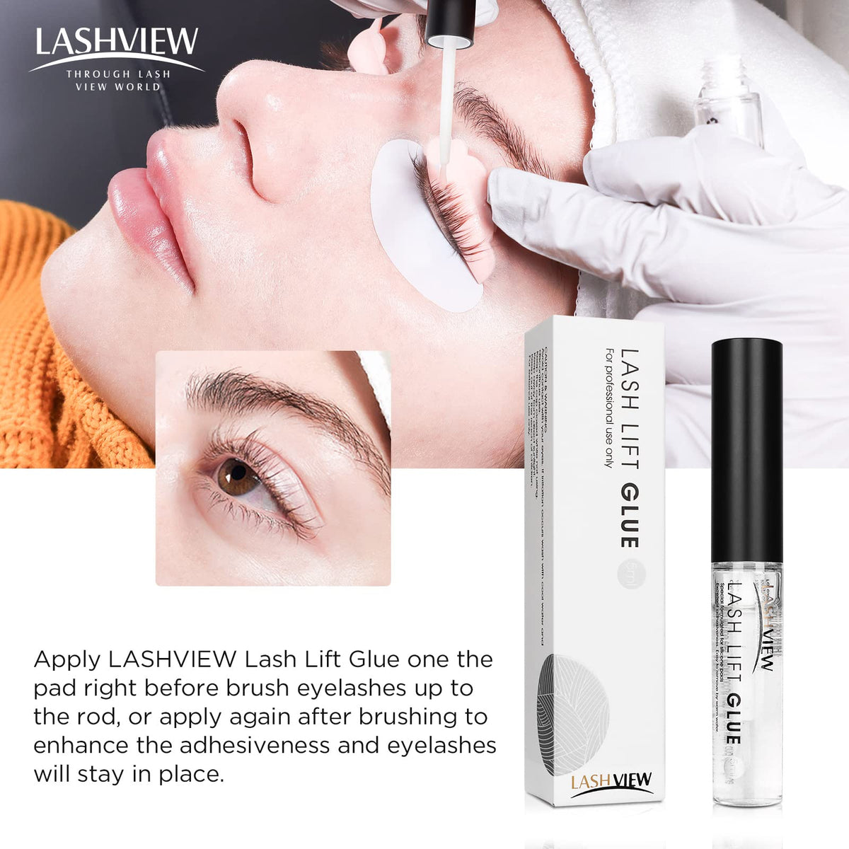 LASHVIEW Lash Lift Glue 2pcs bottles on a vanity