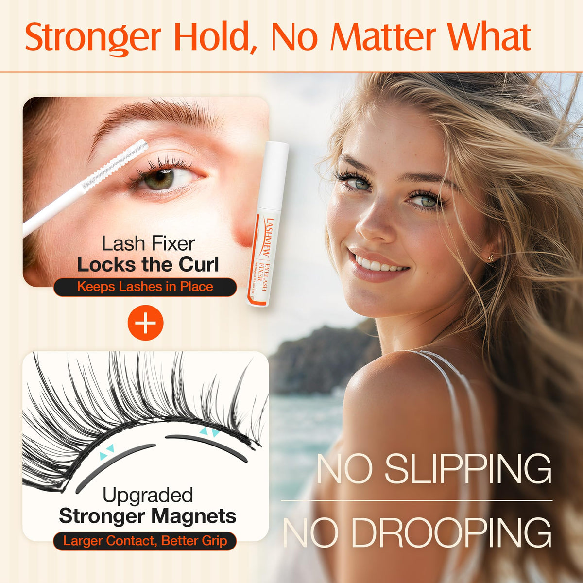 LASHVIEW Magnetic Eyelashes on model showcasing cat eye look