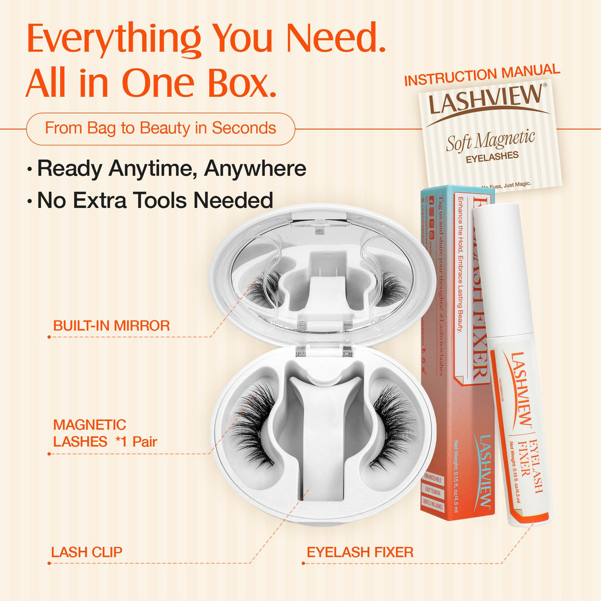 LASHVIEW Magnetic Eyelashes set on a vanity table