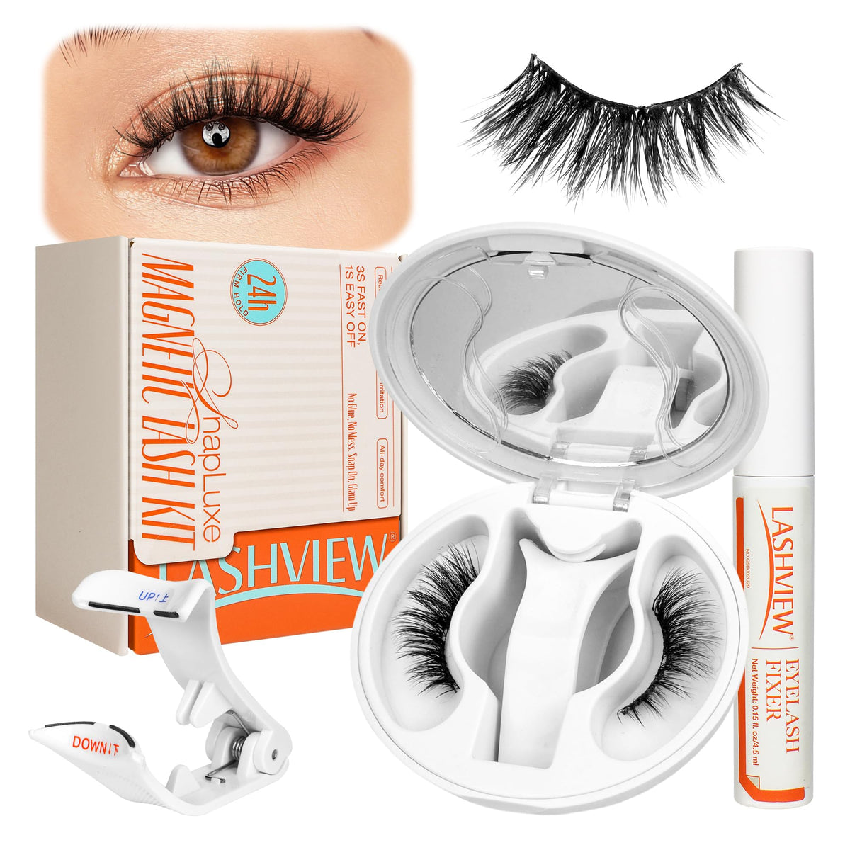 LASHVIEW Magnetic Eyelashes with applicator in compact case