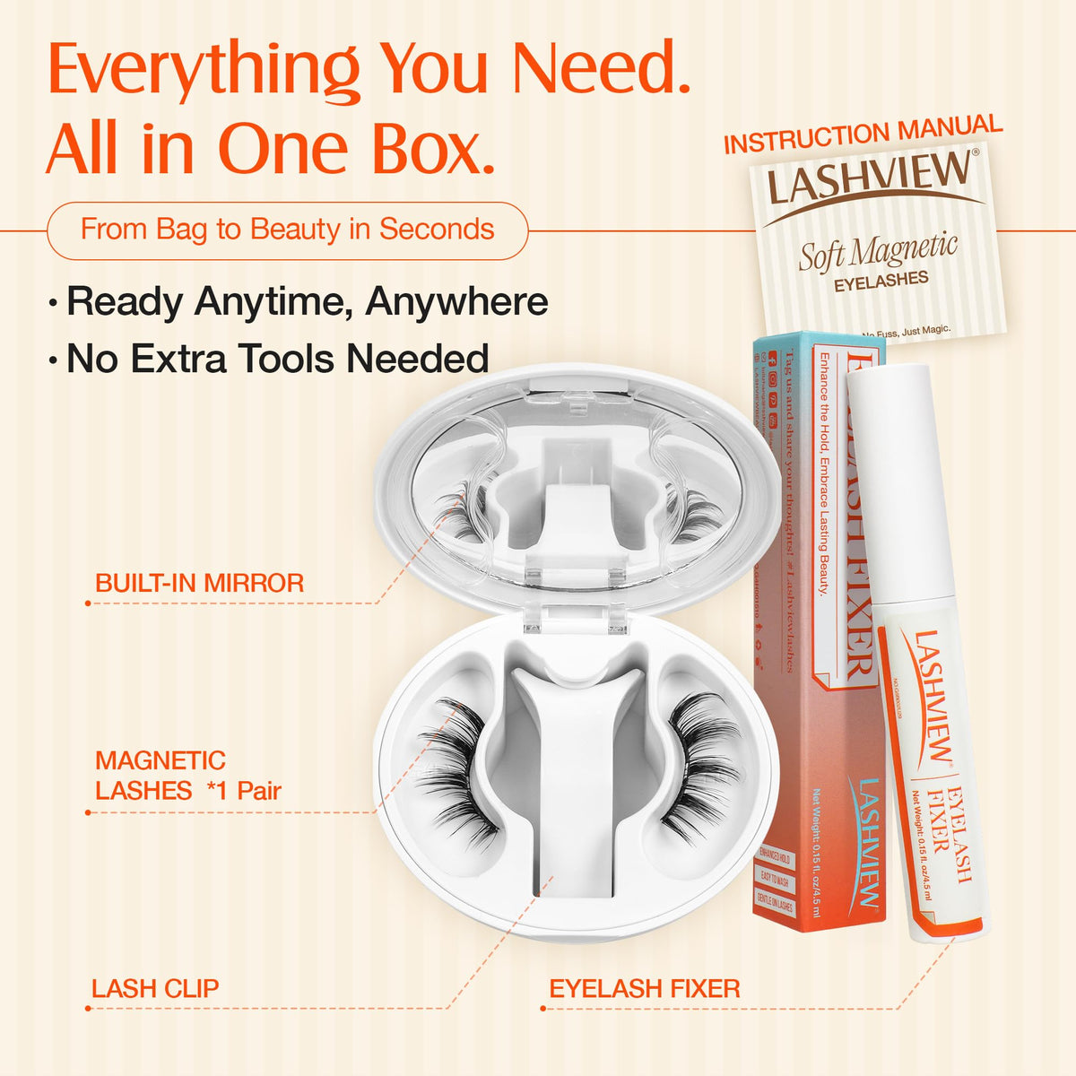 LASHVIEW magnetic eyelashes with curved applicator