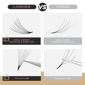 LASHVIEW premade volume fans displayed in packaging