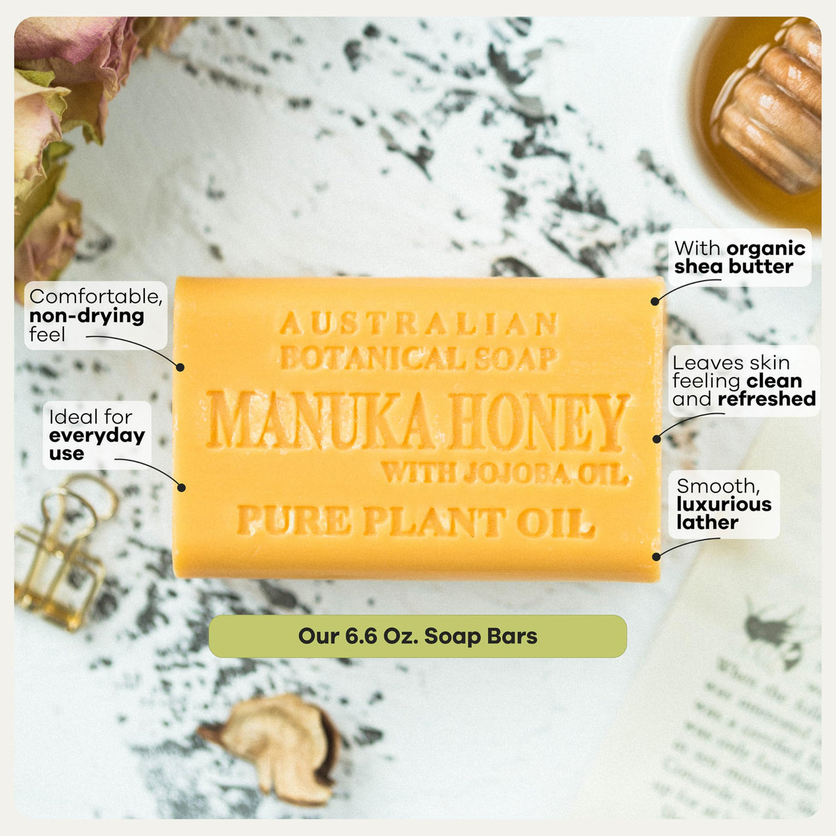 Lathering Australian Botanical Soap Manuka Honey bar