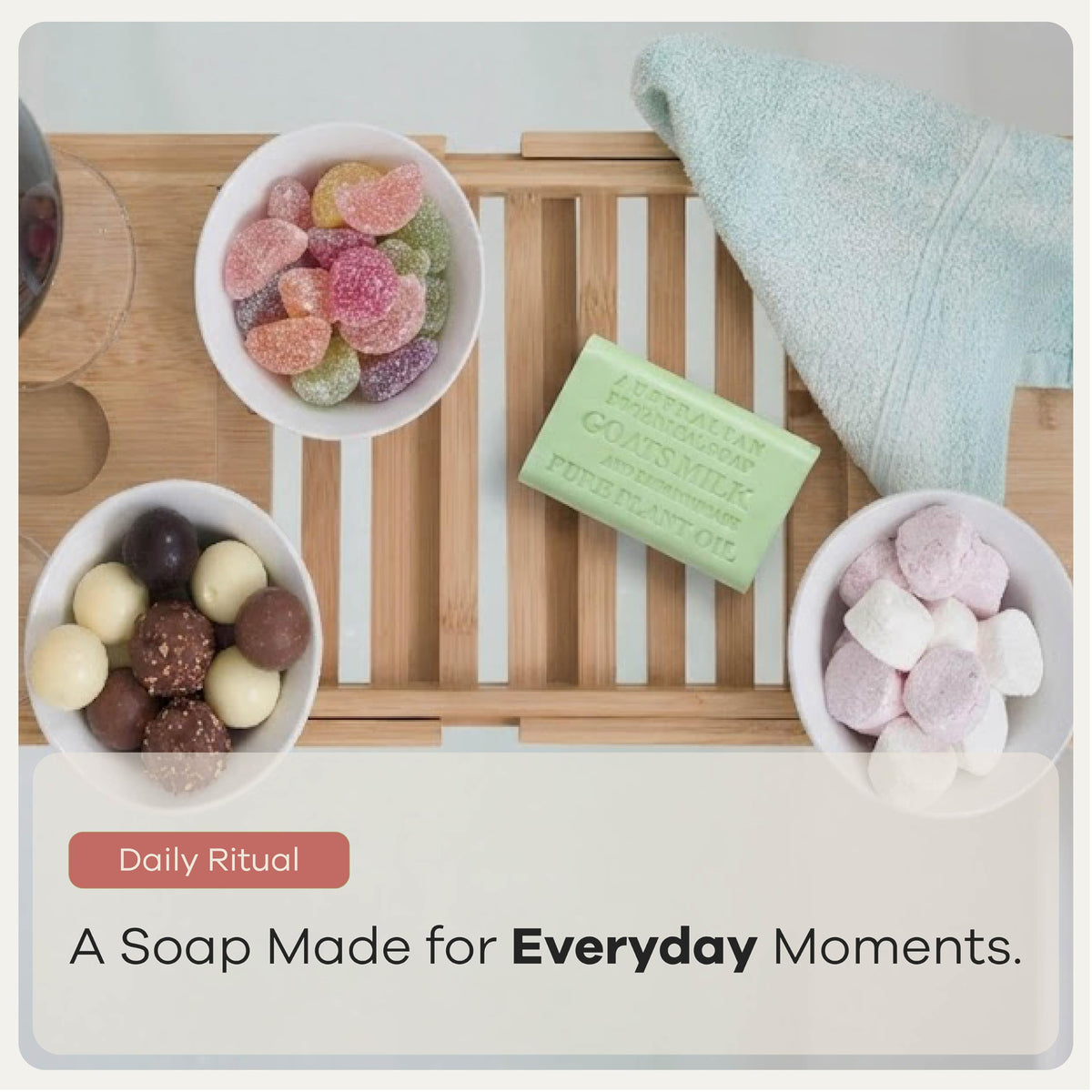 Lathering Goat Milk Soap in a bathroom setting