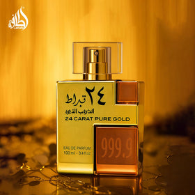 Lattafa 24 Carat Pure Gold Eau De Parfum Spray with gold accents