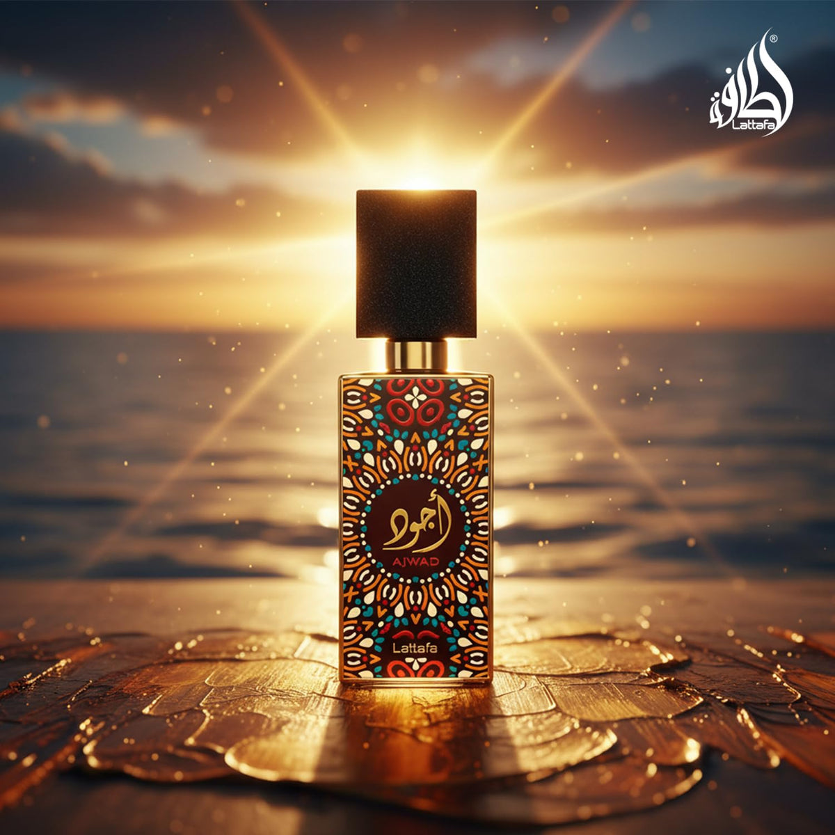 Lattafa Ajwad Eau De Parfum close-up of bottle details