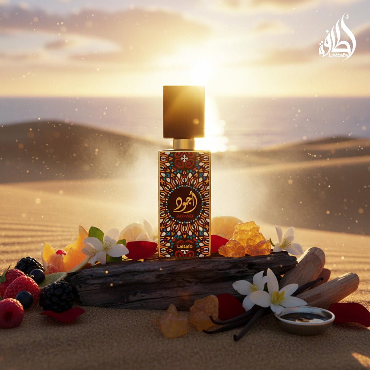 Lattafa Ajwad Eau De Parfum displaying cap and label