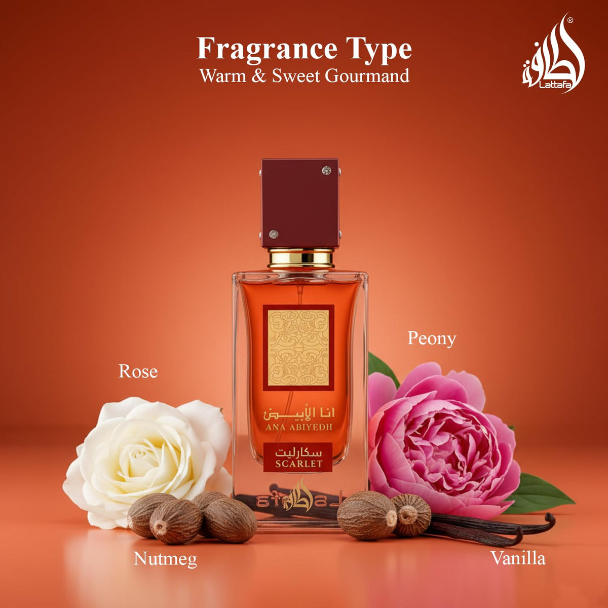 Lattafa Ana Abiyedh Scarlet fragrance notes illustration