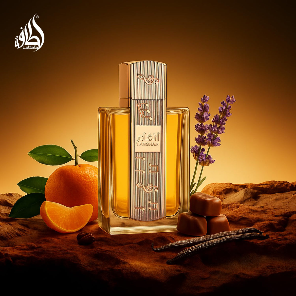 Lattafa Angham fragrance notes illustration