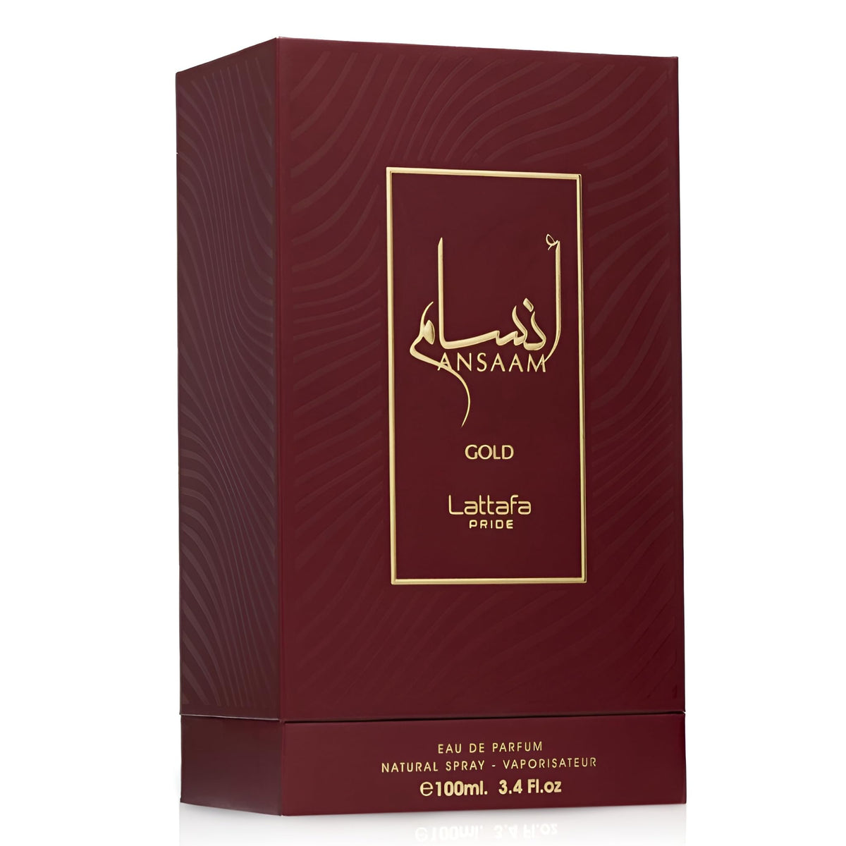 Lattafa Ansaam Gold Eau de Parfum displayed with elegant packaging