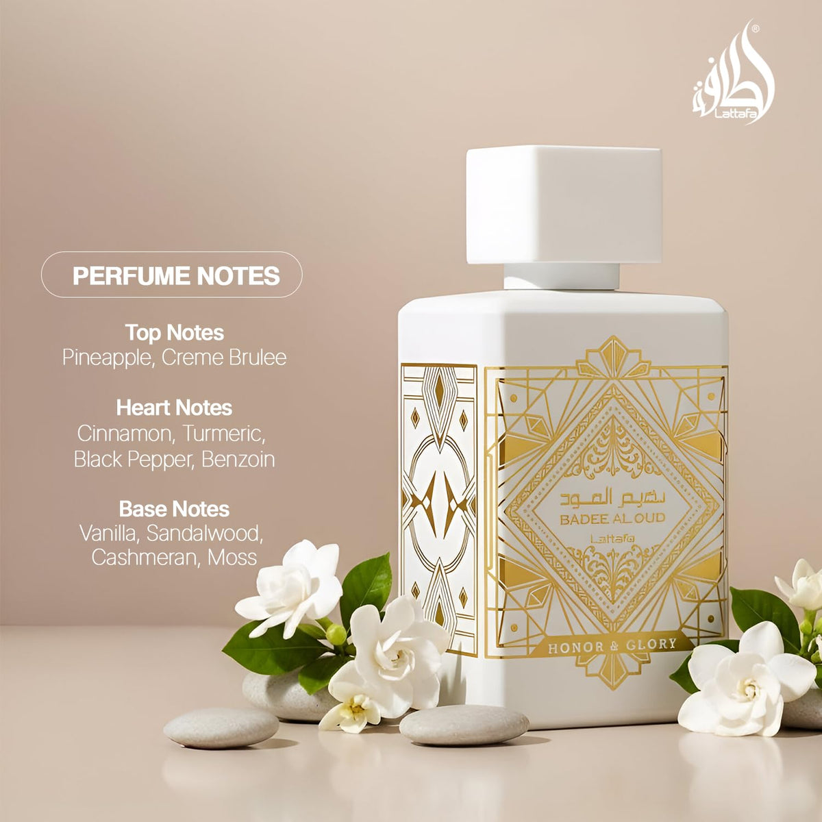 Lattafa Bade'e Al Oud Honor & Glory Eau de Parfum bottle close-up