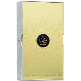 Lattafa Bayaan Eau de Parfum 100ml packaging with floral and fruity elements