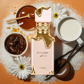 Lattafa Eclaire Eau de Parfum 100ml floral background