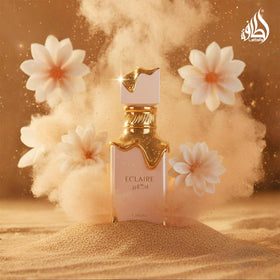 Lattafa Eclaire Eau de Parfum bottle on vanity