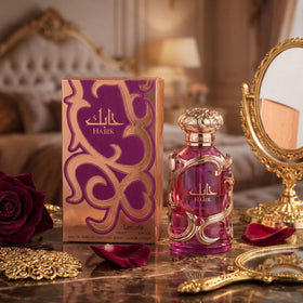 Lattafa Habik Eau de Parfum 100 ml on a vanity with soft lighting