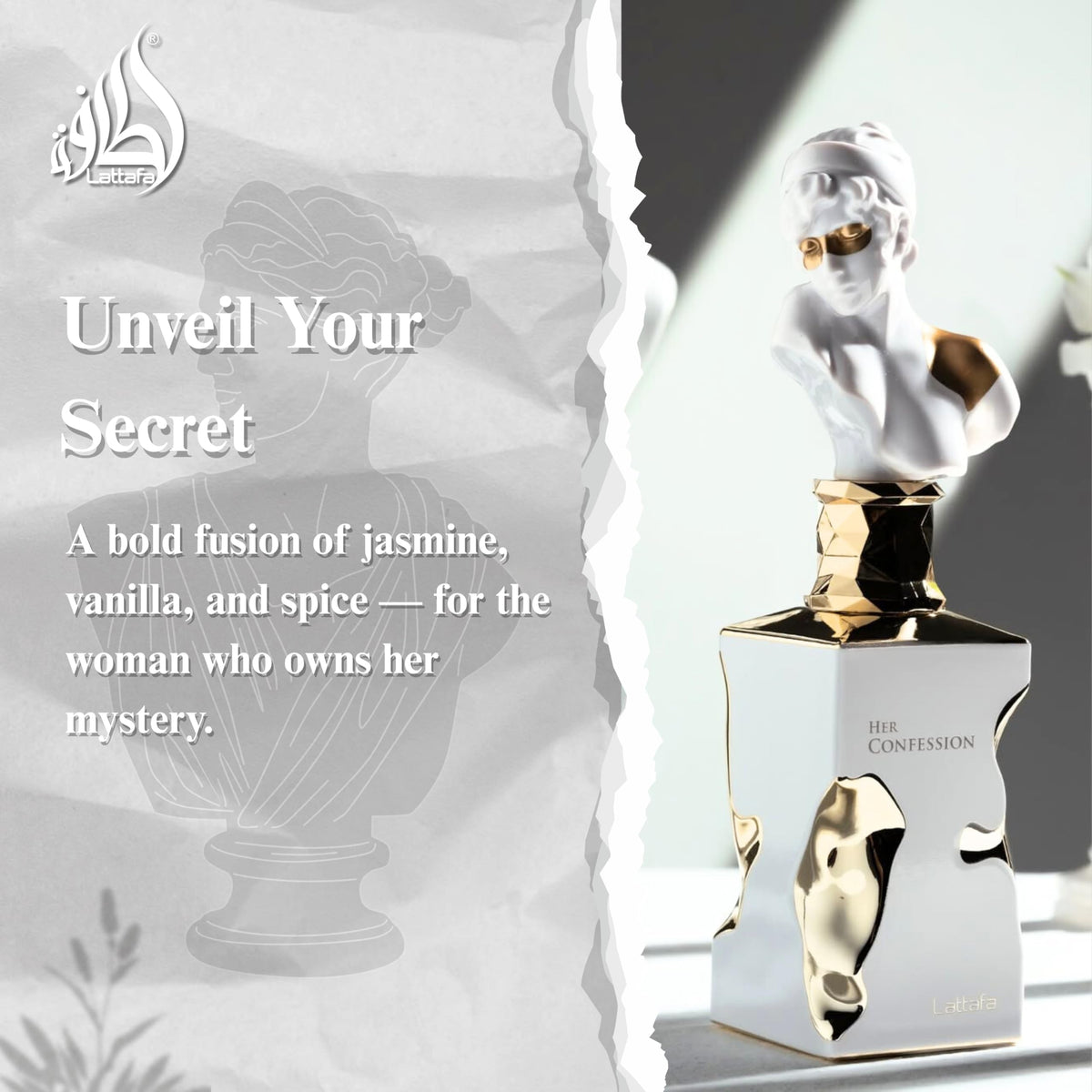 Lattafa Her Confession Eau de Parfum 100ml with floral background