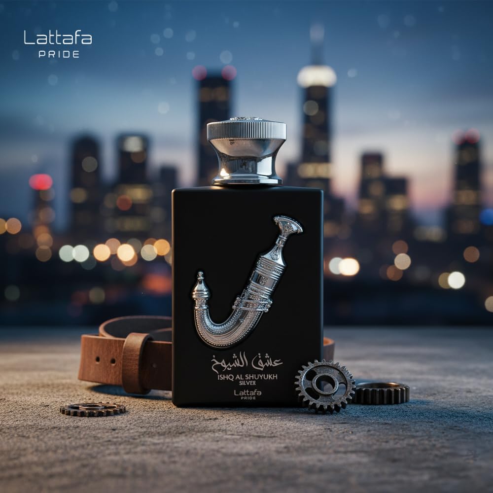 Lattafa Ishq Al Shuyukh Silver body mist lifestyle scene