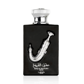 Lattafa Ishq Al Shuyukh Silver Eau de Parfum front view 100ml bottle