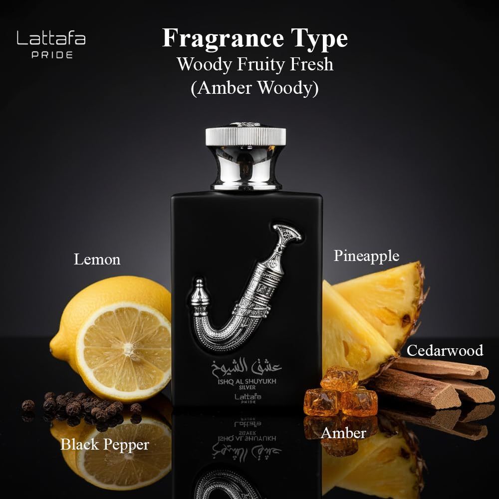Lattafa Ishq Al Shuyukh Silver fragrance notes chart