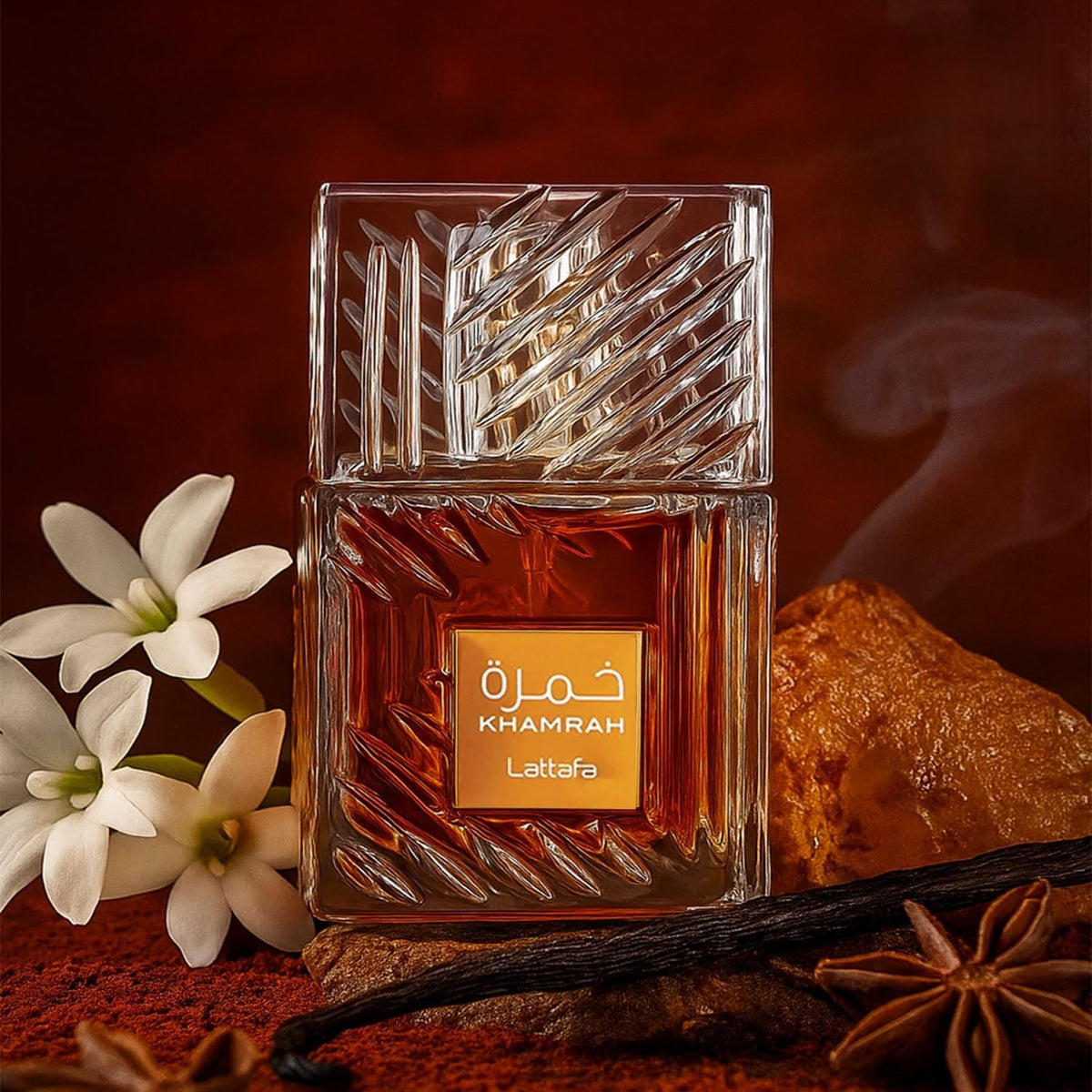 Lattafa Khamrah perfume close-up of bottle design