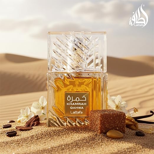 Lattafa Khamrah Qahwa Eau de Parfum 100ml close-up of bottle