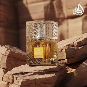 Lattafa Khamrah Qahwa fragrance notes display