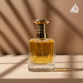 Lattafa Masaaji Eau De Parfum Spray on a vanity
