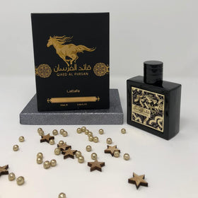 Lattafa Qaed Al Fursan Eau de Parfum 100ml on a vanity