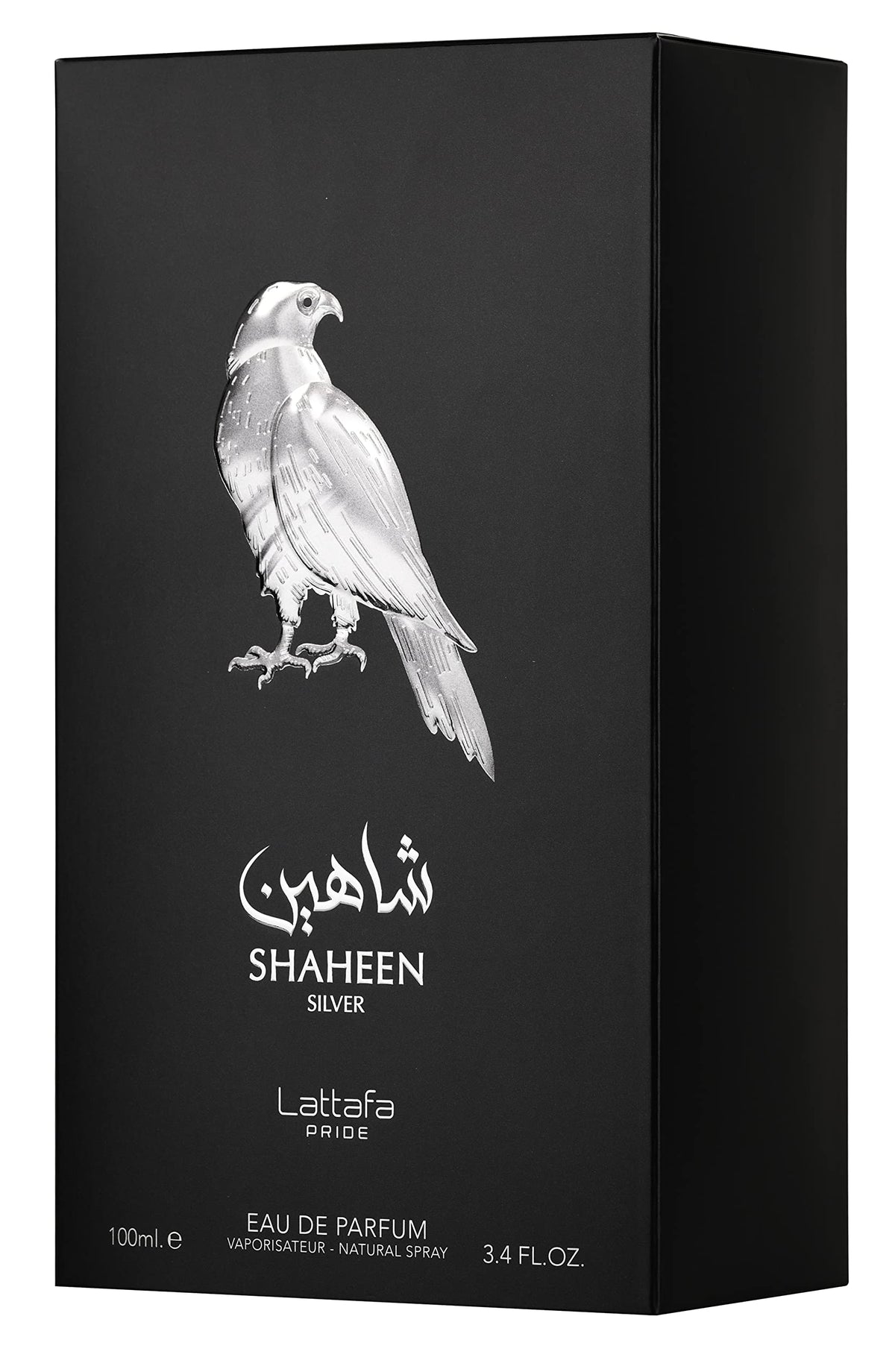 Lattafa Shaheen Silver Eau de Parfum Spray packaging