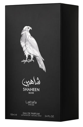 Lattafa Shaheen Silver Eau de Parfum Spray packaging