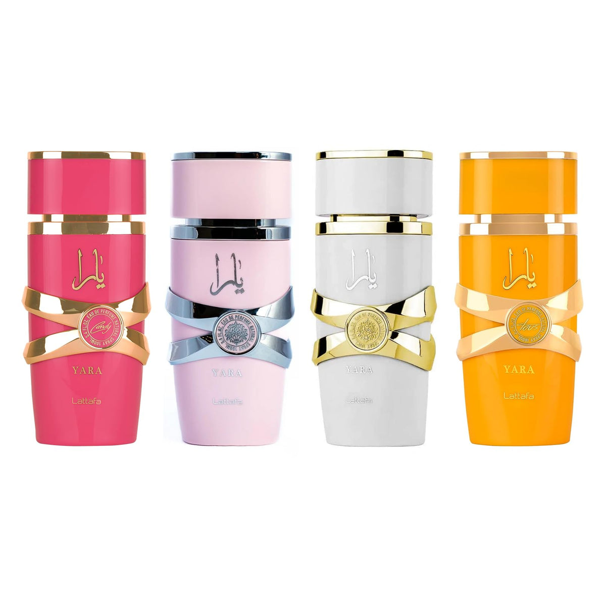 Lattafa Yara 4-piece Eau de Parfum set with four 3.4 oz bottles