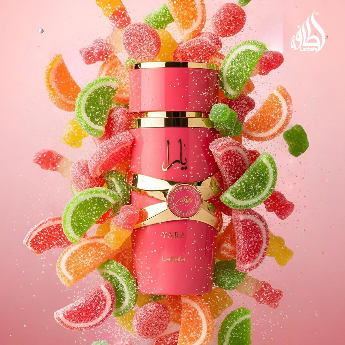 Lattafa Yara Candy Eau de Parfum on vanity