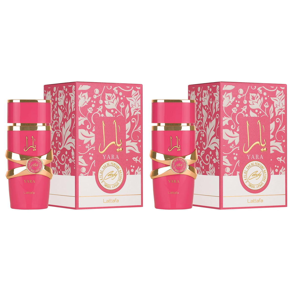 Lattafa Yara Candy Eau de Parfum packaging with floral design